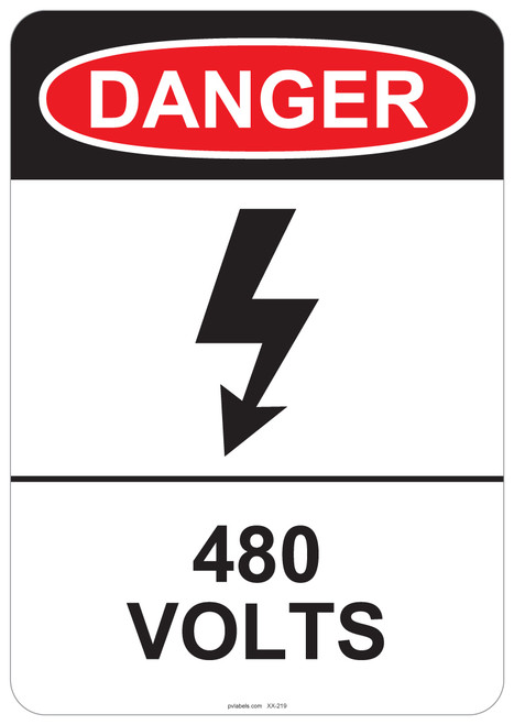 OSHA DANGER: Shock Triangle 480 Volts | PV Labels 55-434