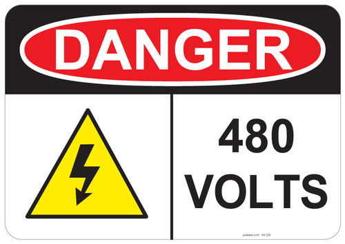 OSHA DANGER: Shock Triangle 480 Volts | PV Labels 55-434