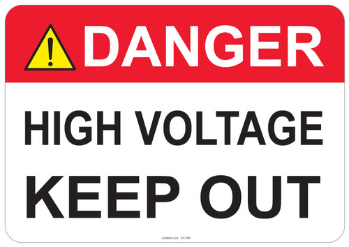 53-306 OSHA DANGER Sign: Danger High Voltage, Keep Out -. Available in vinyl label, aluminum sign, and reflective options. OSHA compliant safety signage.
