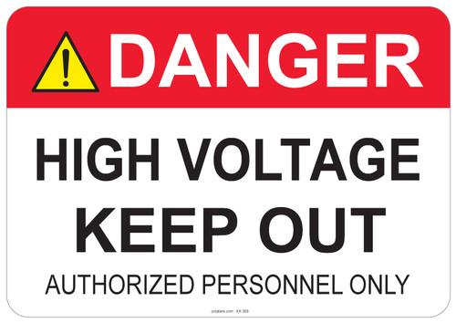 53-308 OSHA DANGER Sign: Danger High Voltage Keep Out -. Available in vinyl label, aluminum sign, and reflective options. OSHA compliant safety signage.