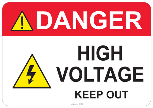 55-309 OSHA DANGER Sign: Danger High Voltage Keep Out -. Available in vinyl label, aluminum sign, and reflective options. OSHA compliant safety signage.