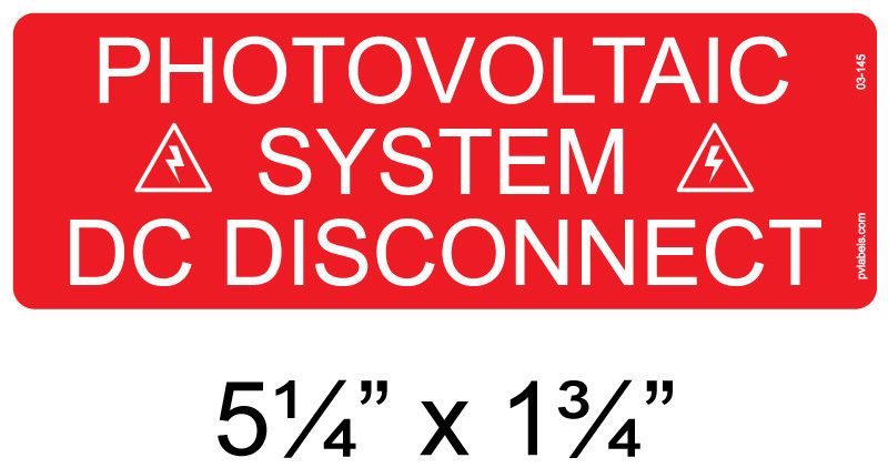 03-301 | SOLAR LABEL - PHOTOVOLTAIC - DC DISCONNECT | PV LABELS
