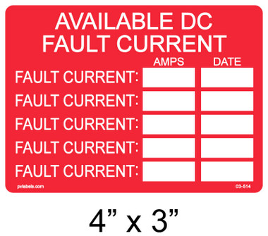 Total Current Label Available DC Fault Current With 10 Write In Lin | PV Labels 03-514