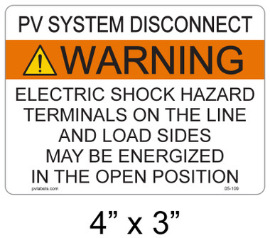 05-109 | SOLAR LABEL - PV SYSTEM DISCONNECT - NEC 2020 690.13(B
