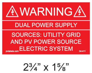 Warning Dual Power Supply Sources Utility Grid | PV Labels 04-411