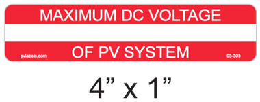 SOL様 Maximum DC Voltage Of PV System Disconnect (Writ | PV Labels 03-303