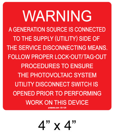WARNING A GENERATION SOURCE IS CONNECTED TO TH (03-125) LABEL