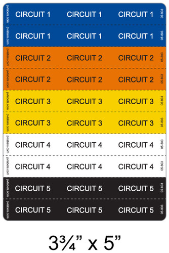 Circuit Identification 1 Thru 5 (10 Per Sheet) | PV Labels 05-803