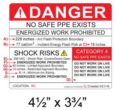 Danger Arc Flash Hazard With 12 Input Fields | PV Labels 05-545