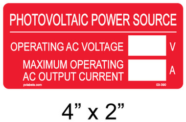 Total Current Label Photovoltaic Power Source Operating AC Voltage W | PV Labels 03-390