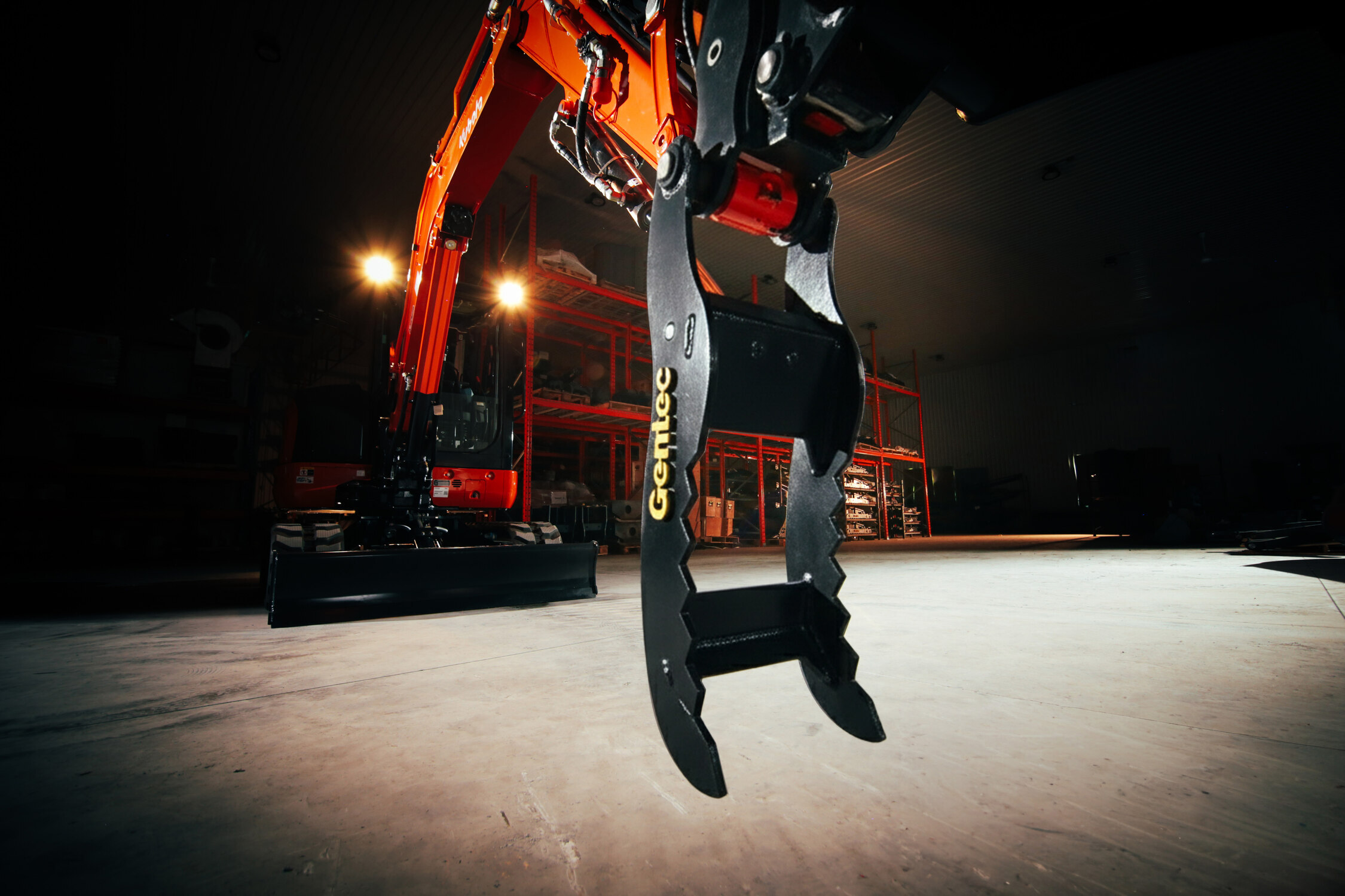 Excavator with thumb installed