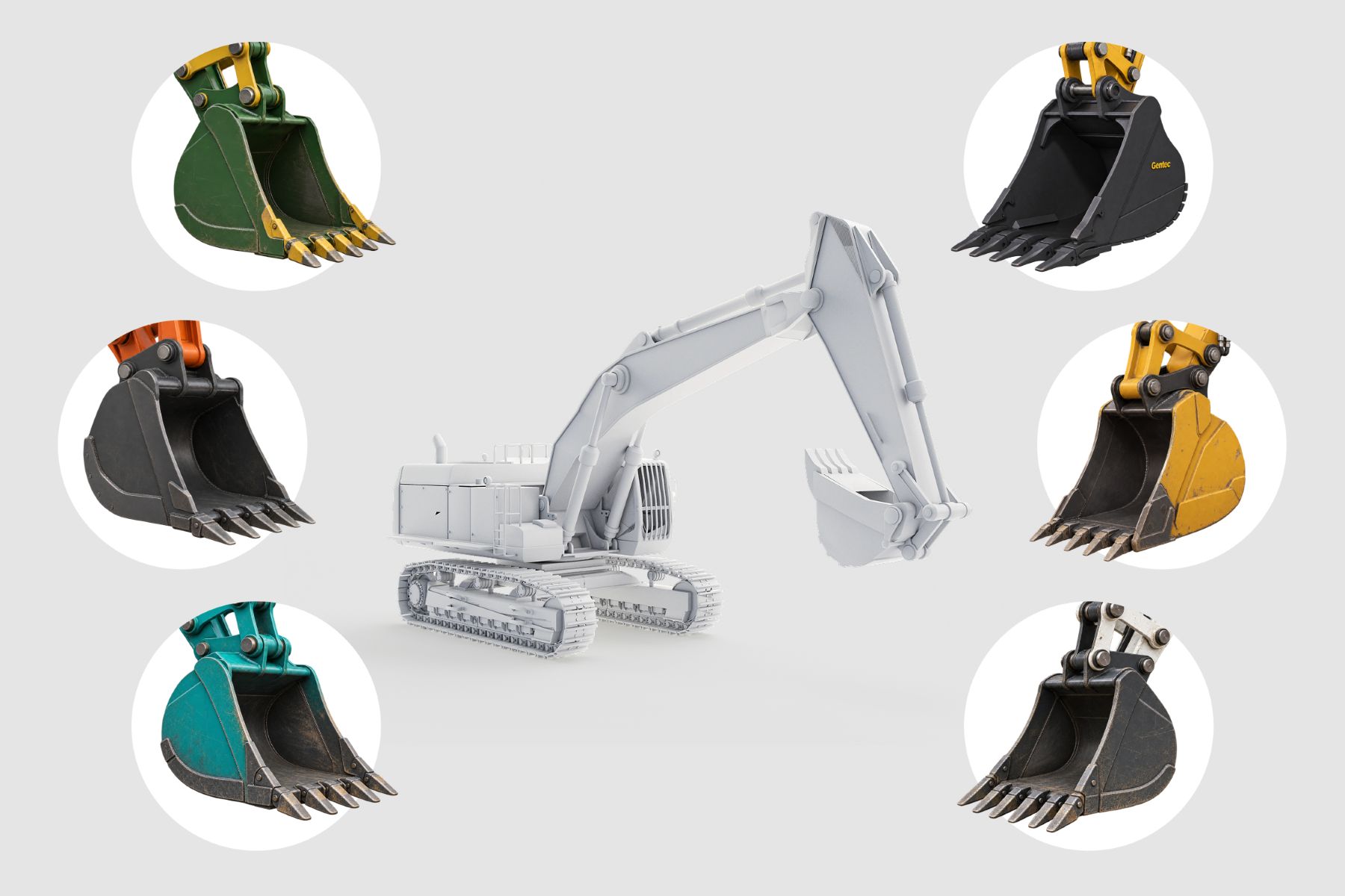 Independent equipment dealer reviewing excavator and attachment options with a contractor