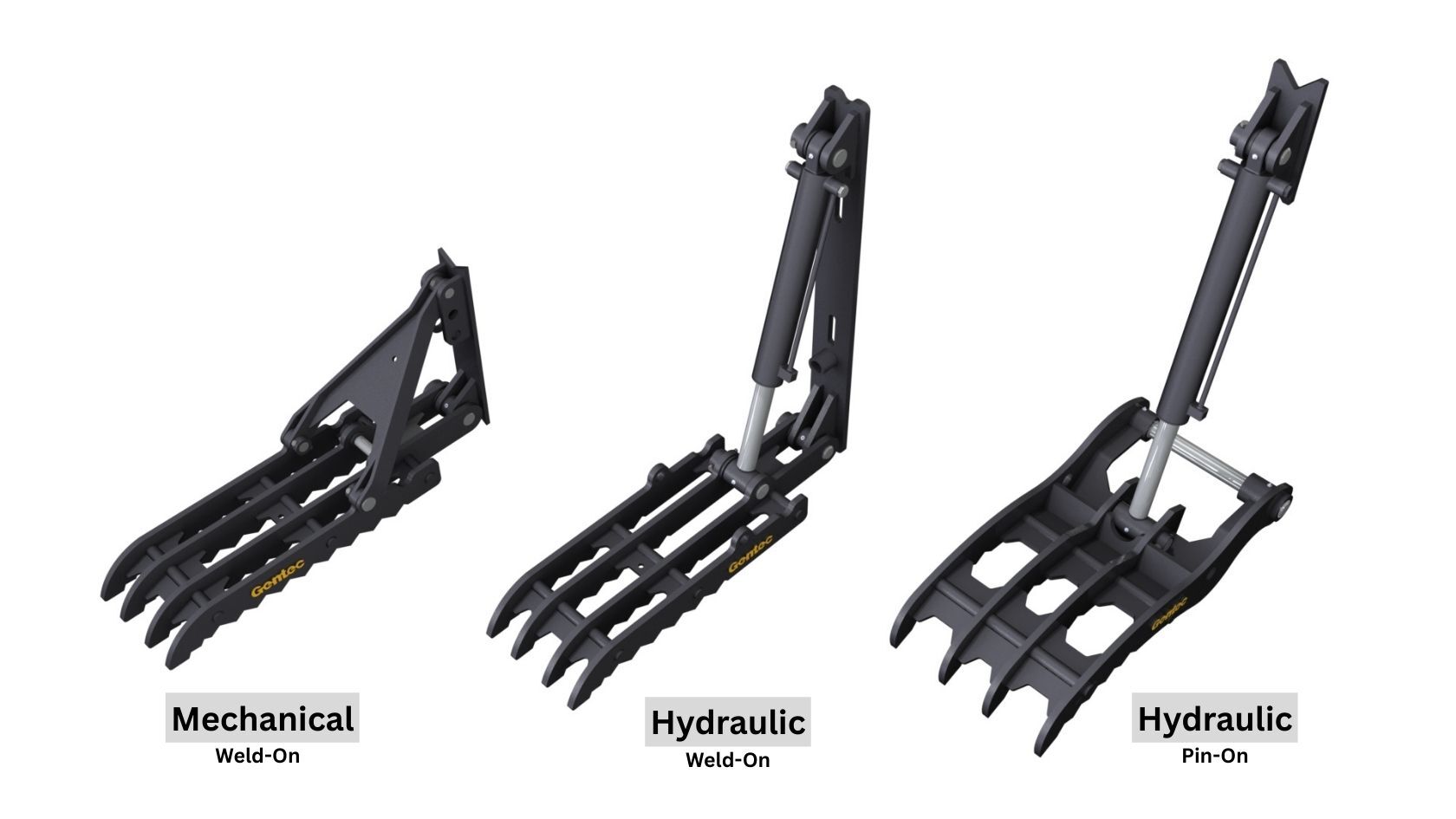 Comparison of mechanical, weld-on hydraulic, and pin-on hydraulic excavator thumbs