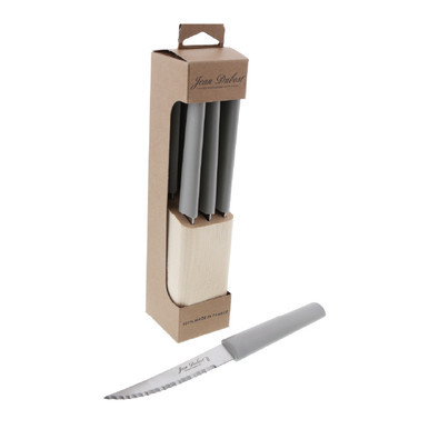 Jean Dubost 6 EcoFriendly Steak Knives Gray Handles in Block