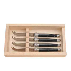 Jean Dubost 4 Cheese Knives Black in Wood Box