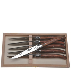 Jean Dubost 6 Bubinga Wood Steak Knives in a Box