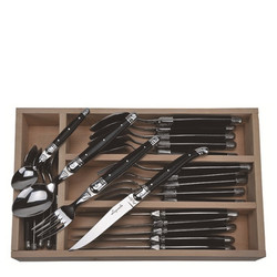 Jean Dubost 24 Pc Everyday Flatware Set with Black Handles in a tray