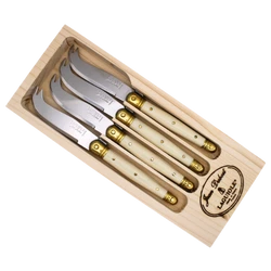 Jean Dubost 4 Cheese Knives Ivory and Brass in a Tray