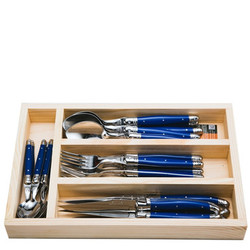 Jean Dubost 24 Pc Everyday Flatware Set with Blue Handles in a Tray