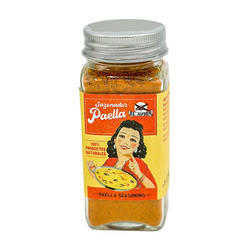 A 60g tin of El Avión Natural Paella Seasoning, featuring a classic red and yellow design with vintage-style typography. The tin displays the El Avión logo—an old-fashioned propeller airplane—symbolizing the brand’s heritage. The label highlights its natural ingredients and saffron content, evoking the rich tradition of Spanish cooking.