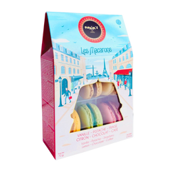 A beautifully presented Maxim's de Paris 6-piece assorted macarons gift box, featuring colorful French macarons in elegant packaging with classic Parisian design.