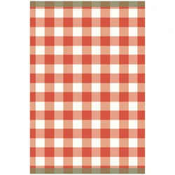 Red gingham cotton-linen tea towel featuring a classic French picnic-inspired check pattern with rustic countryside charm.
