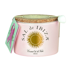 Sal de Ibiza in pink ceramic jar with rose.