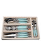 Jean Dubost 24 Pc Everyday Flatware Set with Turquoise Handles in a tray