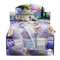 Retail display of multiple French lavender soap bars paired with lavender flower sachets filled with dried Provence lavender, arranged for boutique merchandising.
