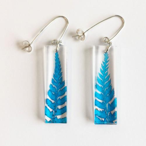 Blue Fern Rectangle Earrings by Sue Gregor
