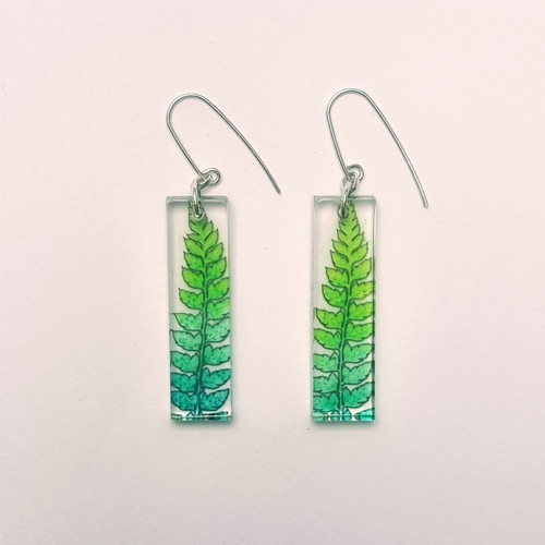 Green Fern Rectangle Earrings by Sue Gregor