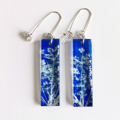 Navy Cow Parsley Rectangle Earrings by Sue Gregor