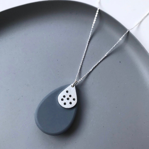 Grey Resin Pebble Pendant by Claire Lowe