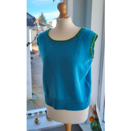 Merino Lambswool Slip Over - Turquoise / Watercress