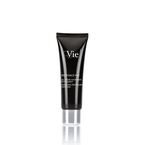 A black tube of Mésoforce Hyaluronic Acid Vitamin Mask from Vie Collection, featuring sleek design and clear labeling. A black tube of Mésoforce Hyaluronic Acid Vitamin Mask from Vie Collection, featuring sleek design and clear labeling.