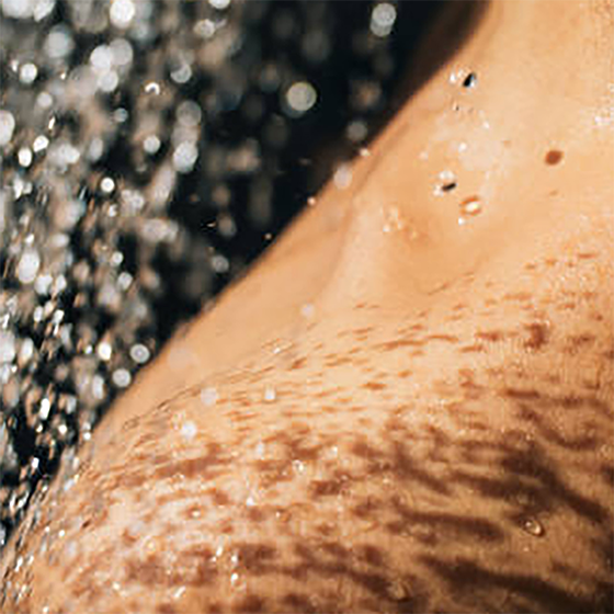 Water falling on a shoulder