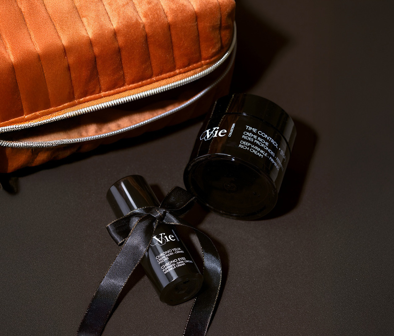Vie Time Control Cream with an orange velvet pouch and a free Chrono Eye Cream.
