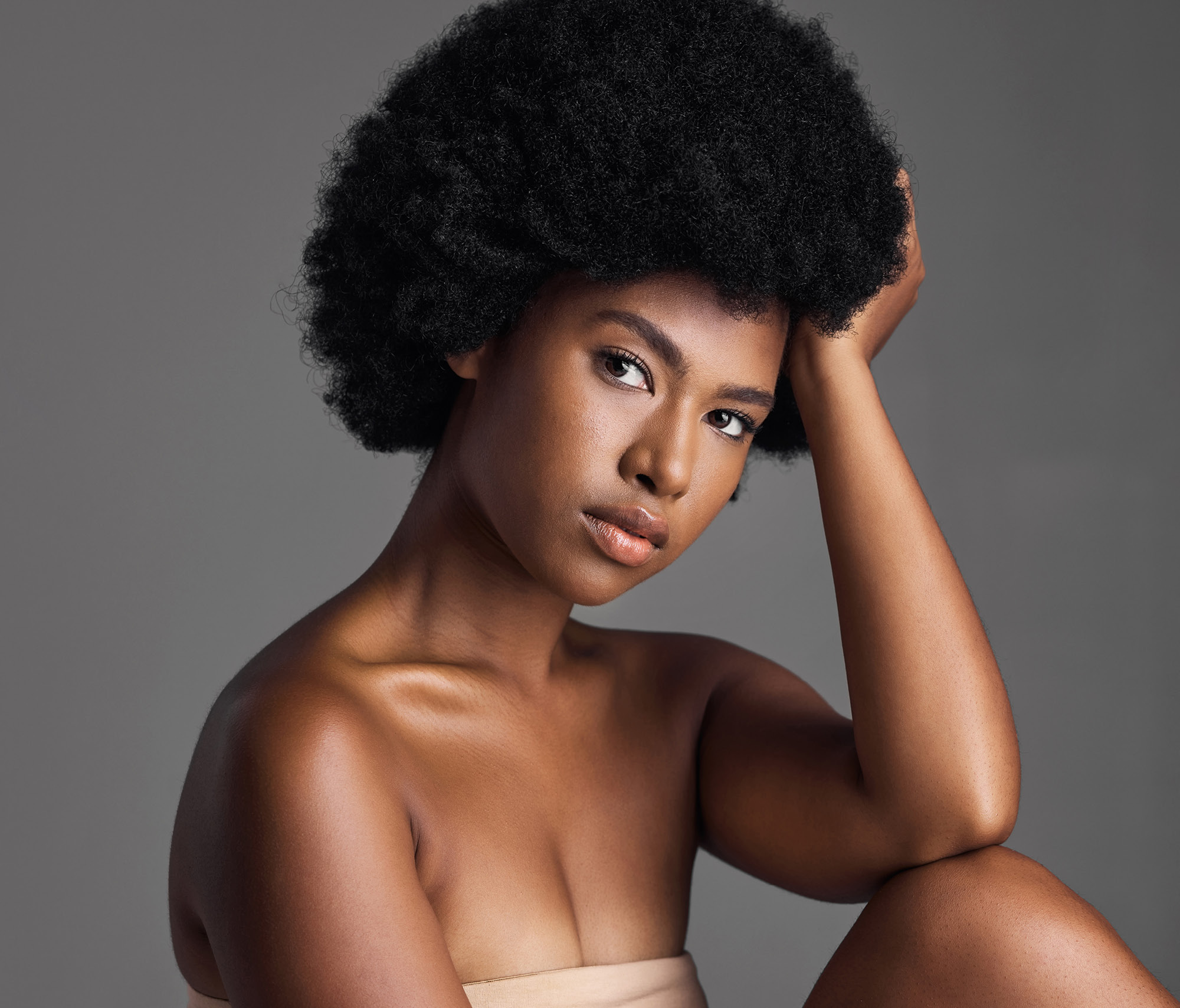 Woman gazing into the camera.