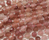 7x8mm Strawberry Quartz Faceted Bicone Drum Barrel Beads