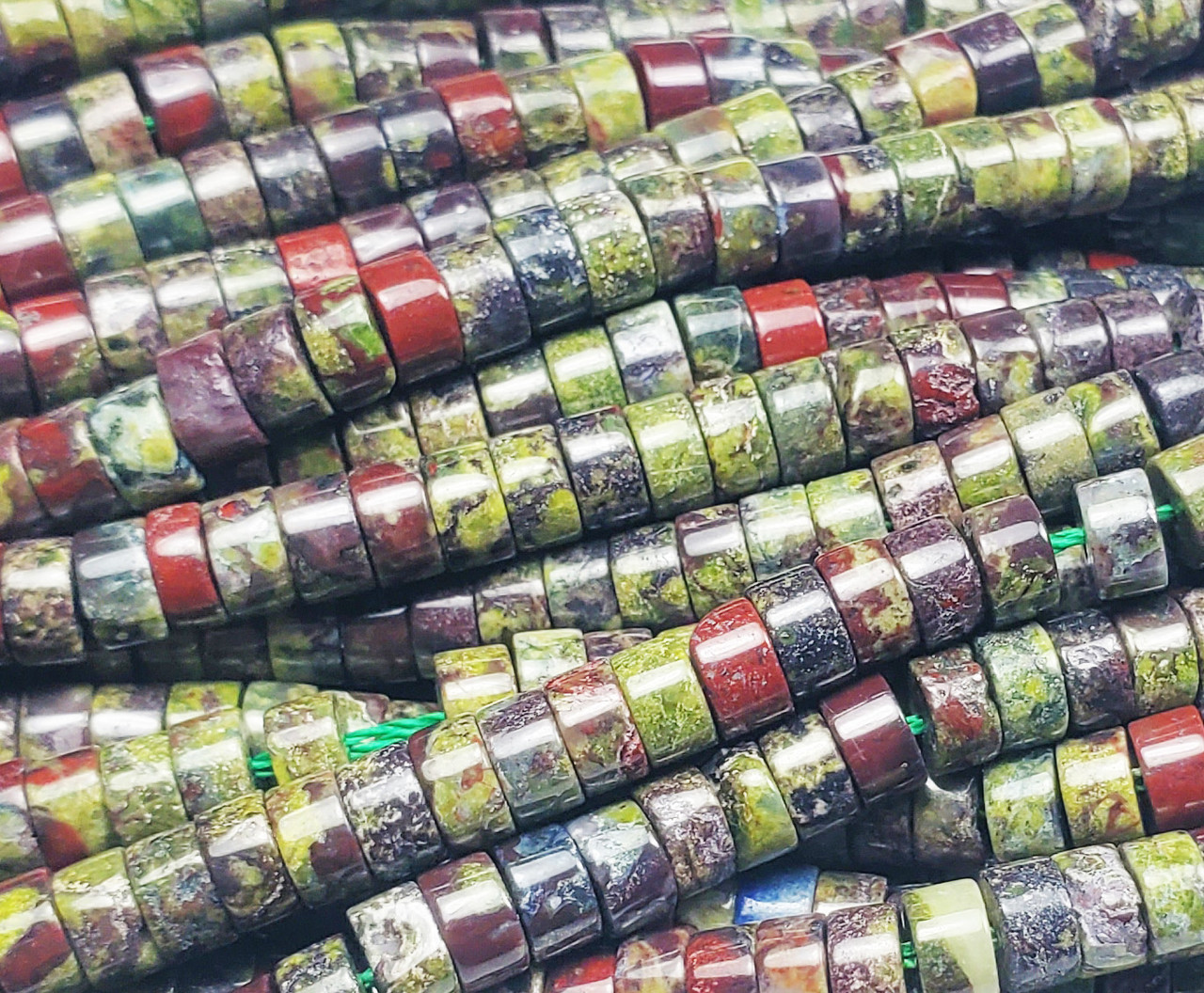 2x4mm Dragon Blood Smooth Heishi Beads