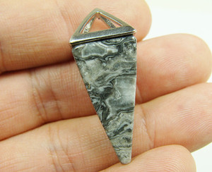 15x30mm Gray Picture Jasper Pyramid Pendant With Metal Frame 15x30mm Gray Picture Jasper Pyramid Pendant With Metal Frame