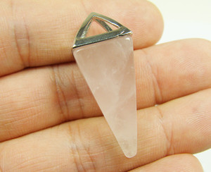15x30mm Rose Quartz Pyramid Pendant With Metal Frame 15x30mm Rose Quartz Pyramid Pendant With Metal Frame