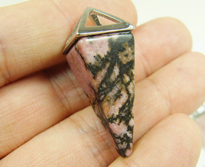 15x30mm Rhodonite Pyramid Pendant With Metal Frame 15x30mm Rhodonite Pyramid Pendant With Metal Frame