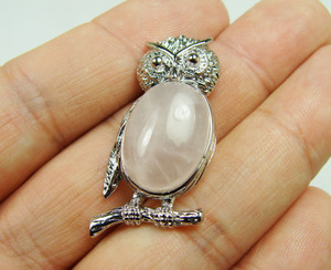 18x35mm Metal Frame Rose Quartz Owl Pendant 18x35mm Metal Frame Rose Quartz Owl Pendant