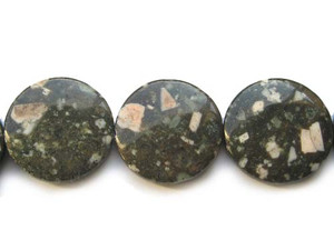 30mm 13 Beads Kiwi Stone Puffed Coin Beads 30mm 13 Beads Kiwi Stone Puffed Coin Beads