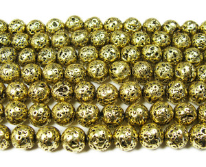 8mm Bronze Metallic Lava Round Beads