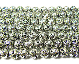 6mm Pewter Color Metallic Lava Round Beads