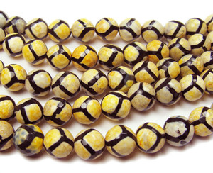 12mm Tibetan Style Yellow Soccer Faceted Beads
