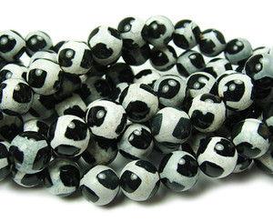12mm Tibetan Style Black And White Agate Soccer Beads