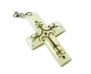 30x45mm White Shell Scripture Cross Pendant 30x45mm White Shell Scripture Cross Pendant